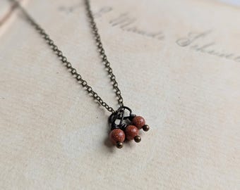 Naszyjnik z kamieniami szlachetnymi Sunstone Gemstone Cluster - pomarańczowe kamienie na brązie - 4 mm - biżuteria z zawieszkami - bez niklu