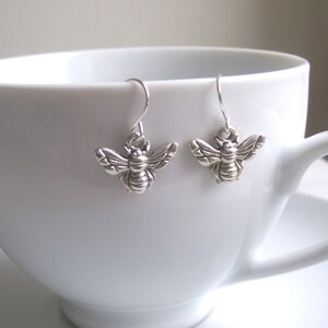 Petite Silver Bee charm earrings little bees gift for gardener nickel free image 2