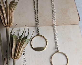 Brushed Brass Circle Necklace: Modern Minimalist Jewelry - nickel free