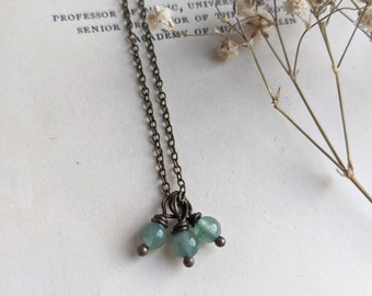 Green Aventurine Gemstone Cluster necklace - gem on bronze - Spring jewellery - nickel free