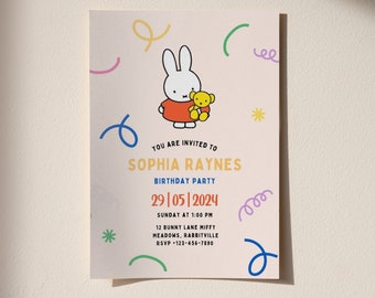 Miffy nijntje Birthday Party Invitation Template, Digital, Instant Download, Kid Invite, Editable Template, Editable Canva