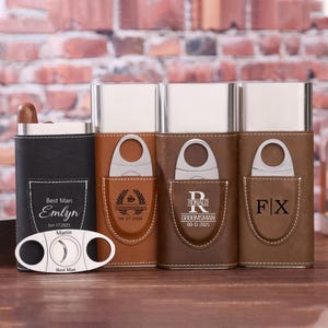 Vaderdagcadeau, gegraveerde sigarenkoker, cadeaus bruidsjonkers, gepersonaliseerd cadeau, aangepaste sigarenhouder, sigarenreisetui, leren sigarenhouder