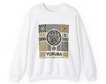 Yoruba Sweat Unisex Crewneck Sweatshirt - African Print Jumper, Tribal Inspired Pullover, Ethnic Sweat Top, Cultural Graphic Sweater, Black,