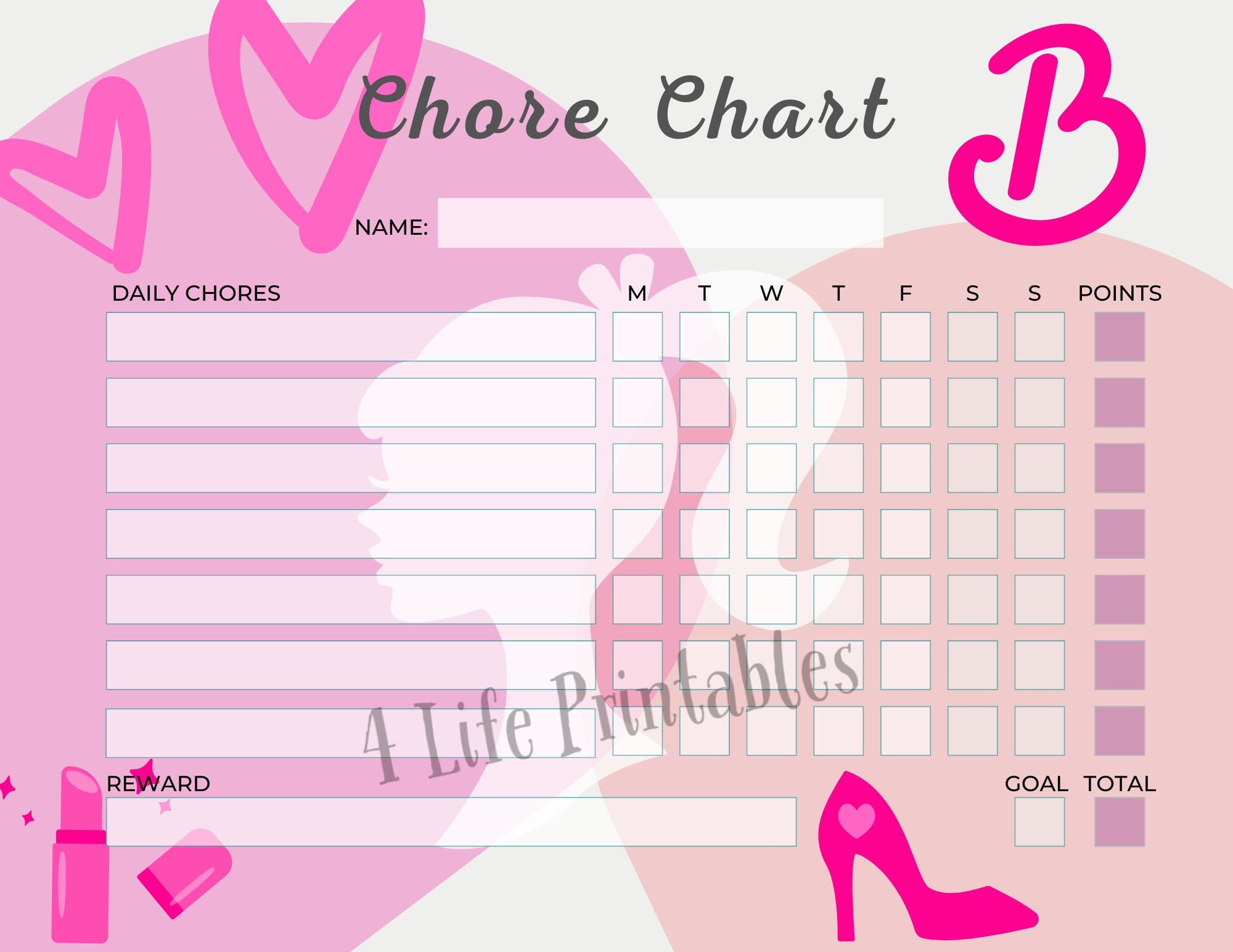 Printable Barbie Chore Chart, Barbie Themed Kids to Do List, Kids Daily ...