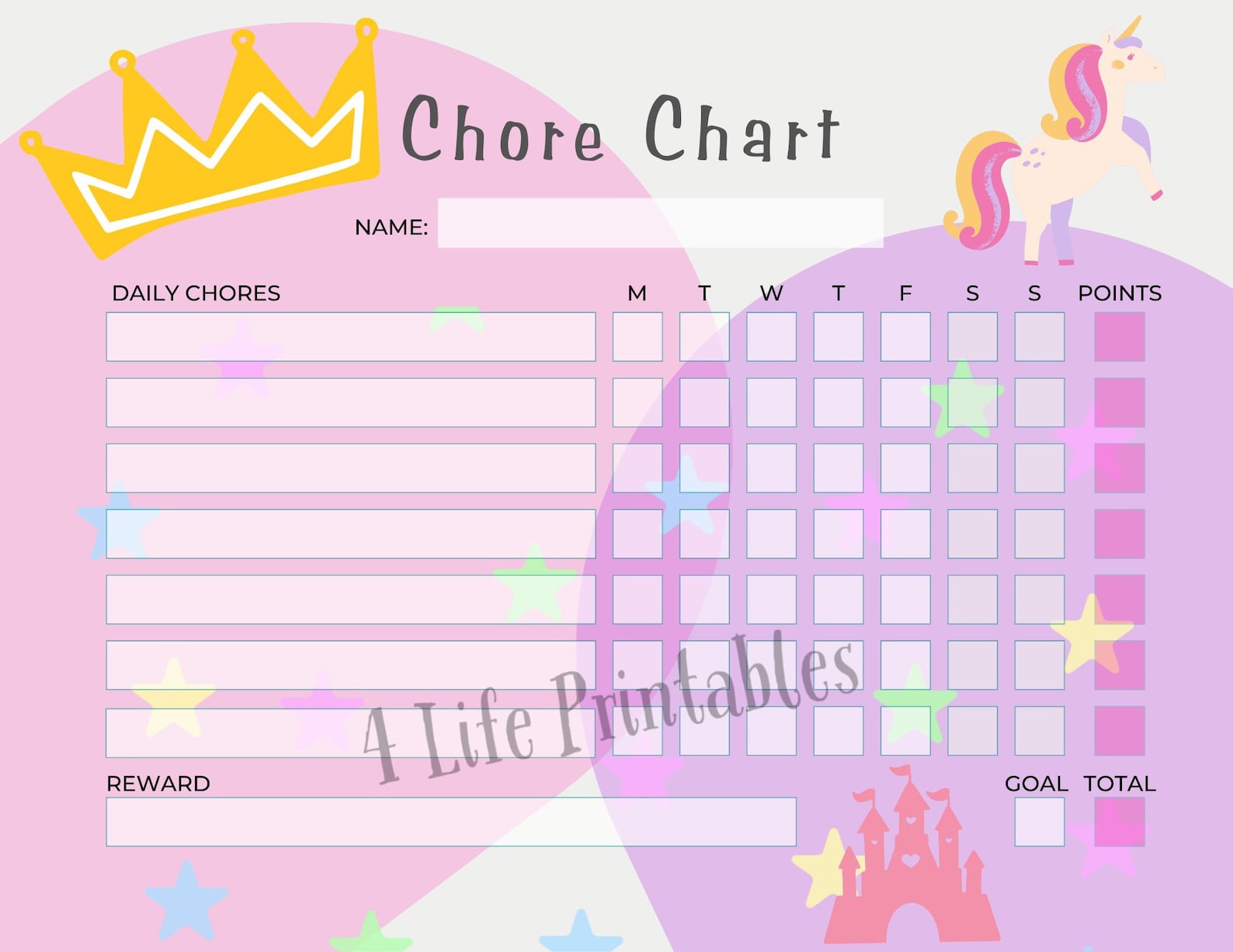 Printable Princess Chore Chart, Kid Chore Chart, Themed Chore Chart ...