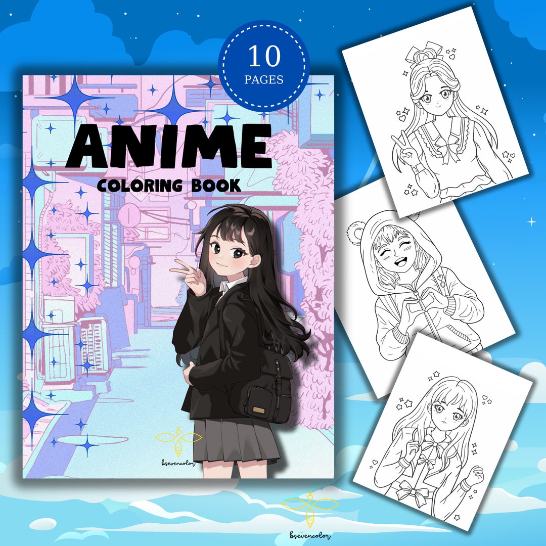 Anime Coloring Book, Digital Download, Printable Pdf, 10 Pages Pdf ...