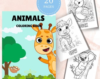 Coloring book, Colorable coloring book pages, Animal coloring book, Digital dowload, PDF instant dowload, 20 page pdf