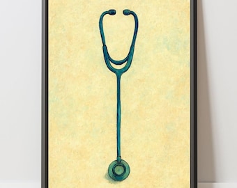 Stethoscope Watercolor Art Print, Medical Wall Art, Doctor Office Decor, Healthcare Illustration, Digital Download