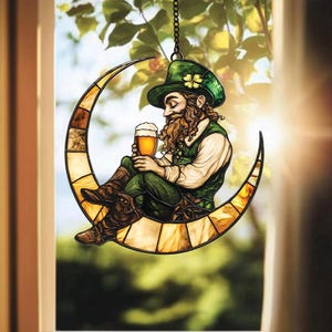 Irish Leprechaun Acrylic Suncatcher, Lucky Shamrock Window Hanging, St. Patrick’s Day Ornament for Housewarming and Garden Gifts