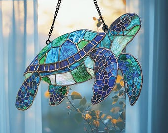 Sea Turtle Acrylic Window Hanging, Turtle Acrylic Suncatcher, Perfect Turtle Ornament and Home Decor for Turtle Lovers Beach Lovers