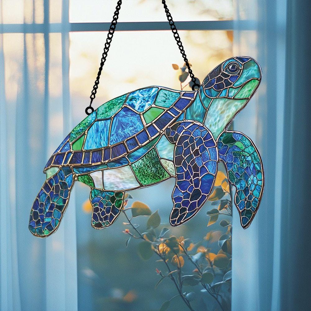 Attrape-soleil Tortue De Mer En Acrylique – Décoration Murale Colorée Avec Carte D’histoire, Idéal Pour Ambiance Côtière - 4
