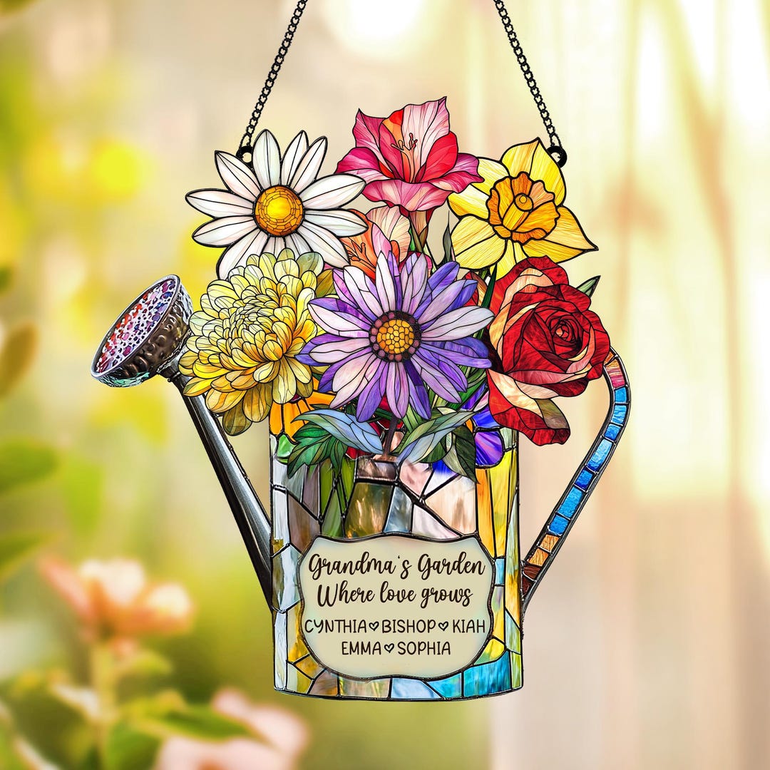 Personalized Grandma’s Garden Suncatcher, Faux Stained Glass Window ...