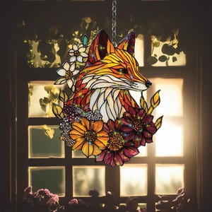 Fox faux glas-in-lood raamhanger, acryl raam hangend, natuurthema interieur, cadeau voor moeder en dierenliefhebbers