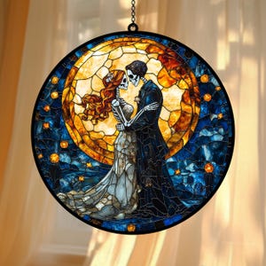 Halloween Skeleton Couple Suncatcher, Gothic Wedding Decor, Till Death Do Us Part Anniversary Gift, Spooky Romantic Decor for Couples