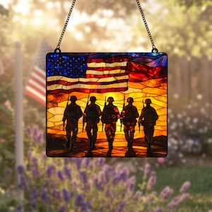 Amerikaanse soldaat nep gebrandschilderd glas Suncatcher patriottische militaire Memorial venster hangende veteraan cadeau voor 4 juli of Memorial Day Decor
