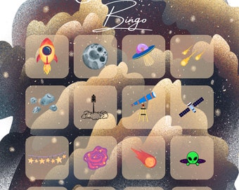30 printable digital bingo cards | Canva | Outer space theme | Party game | Children | PDF download | Multicolor | Classroom | Activity |
