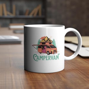 Campervan Coffee Mug - Retro Camper Van Ceramic Cup for Travelers, Adventure Enthusiasts, Camping Lovers, Road Trip Gift, Wanderlust Mug,