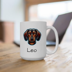 Personalized Dachshund Dog Ceramic Mug, Custom Name Coffee Cup, Dog Lover Gift, Pet Owner Present, Gift for Dog Mom