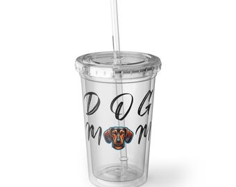 Dachshund Dog Mom Acrylic Tumbler, Weiner Dog Mom Cup with Straw, Iced Coffee, Pet Lover Gift, Travel Drinking Mug, Cartoon Dachshund