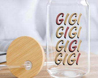 Vaso con pajita para abuela, vaso con pajita con texto de varias líneas, vaso con pajita de 16 oz, vaso con tapa de bambú, regalo para abuela, regalo para Gigi, regalo para nana