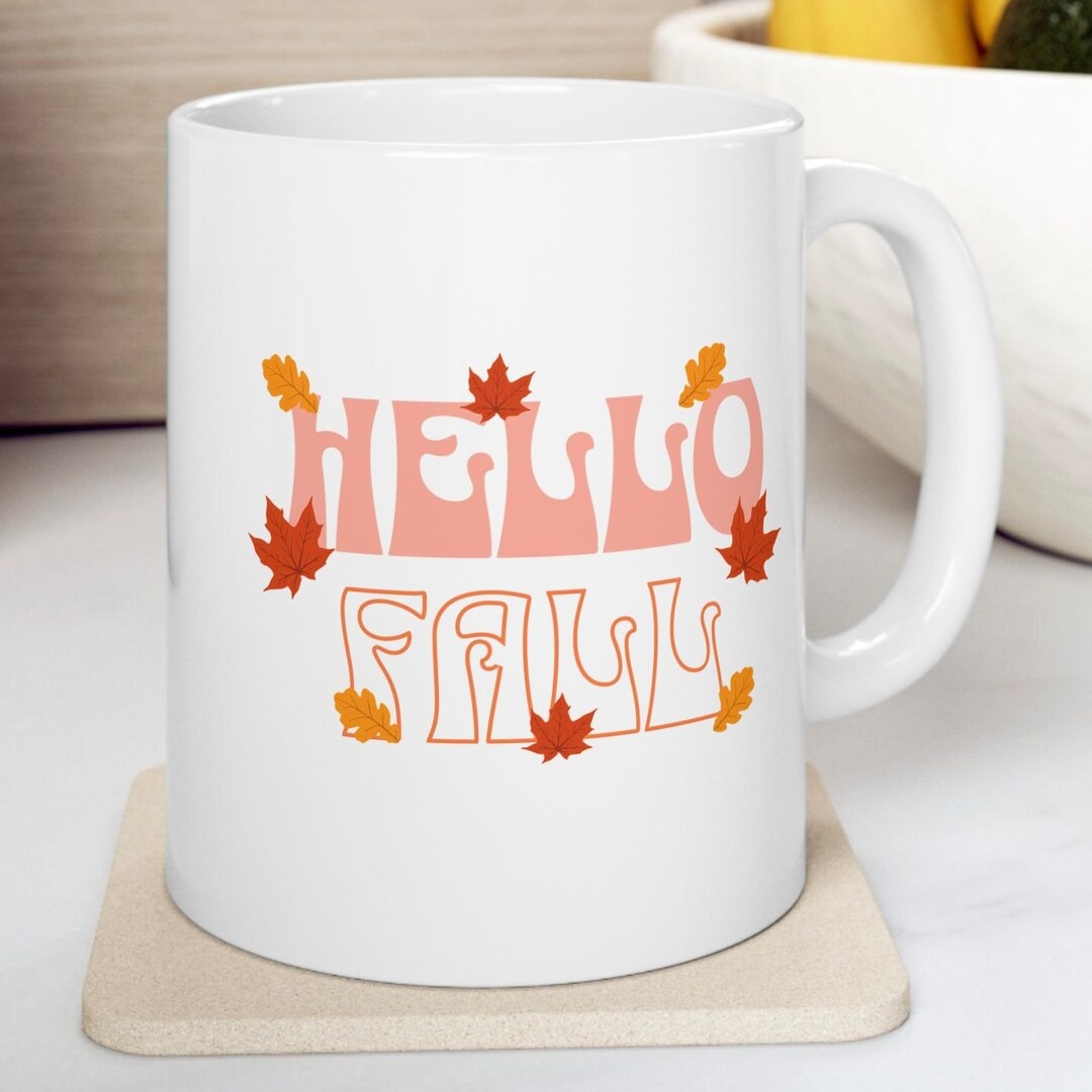 Mug Fall Color Hello Fall Coffee Mug, Autumn Fall Leaves Leaf Mug, Red Orange Yellow ...