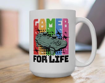 Taza de cerámica Gamer for Life, taza de café con control, regalo para jugador de videojuegos, regalo para entusiasta de los juegos, taza navideña para papá jugador, juegos