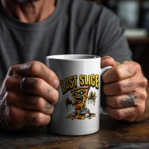 Zombie Pizza Kaffeetasse, Halloween Horror Zombie Thema Teetasse, 11 Unze 15 Unze Keramikbecher, Untote beängstigende Küchendekoration, Geschenk für Pizza & Zombie