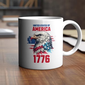 Patriotic Mug, USA Eagle Coffee Cup, 4th of July Independence Day Gift, American Flag Tea Mug, Patriotic Dad Gift, Veteran Tea Cup