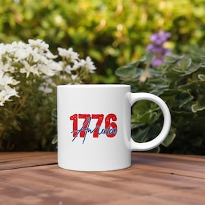 Patriotic Mug, 4th of July Gift, American Flag Cup, USA Celebration, Revolutionary War Coffee Cup, 1776, Independance Day, Declaration