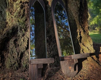 Rustic Monastery Mirrored Sconce Shelves