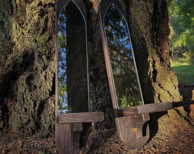 Rustic Monastery Mirrored Sconce Shelves