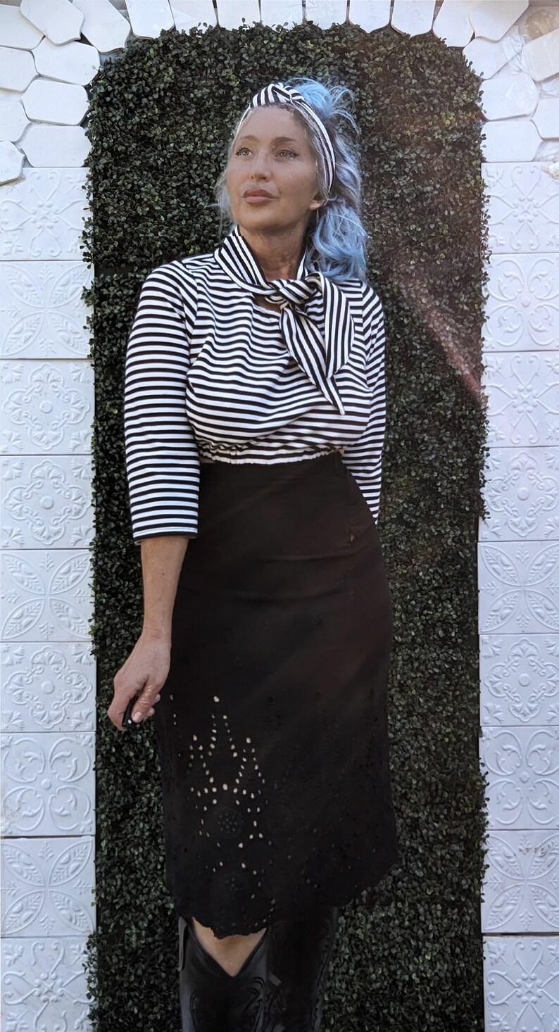 Cap Sleeve Top For In A Black And White Striped Pattern main image 1