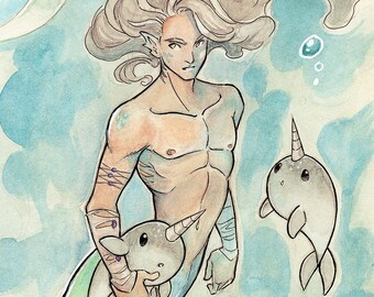 Merman: Fantasy Mermaid Art Print