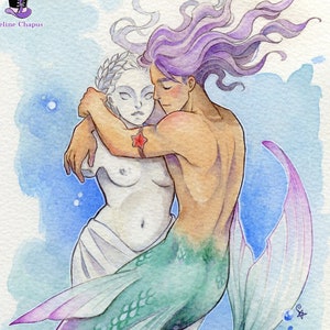 The Dreamer - Fantasy Mermay Watercolor Merman Art Print