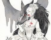 Midnight Hunters - Vampire Lady and Her Werewolf original art print - Halloween Art