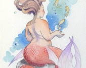 Dancing Fish - Mermaid Print Watercolor Painting - Mermay