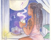 A Little Tea Magic - Witchtober Print Watercolor Painting - Witchy Art