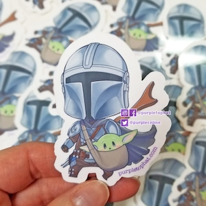 Chibi Mando Baby Grogu Die Cut Sticker