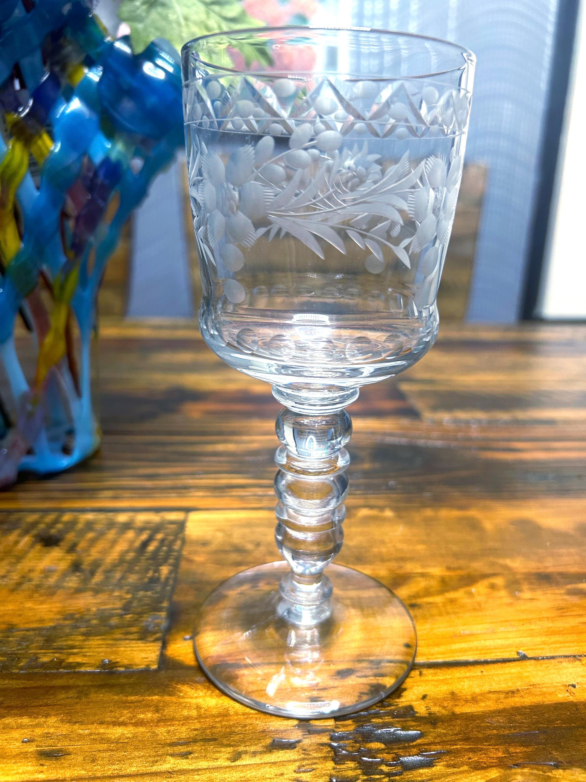 Vintage Multi~ Motif Etched Crystal Glasses ~ Set of 9 ~ 7.25