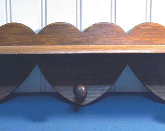 Vintage Solid Wood Heart Shelve w/ (3) Pegs  ~ 15.5”