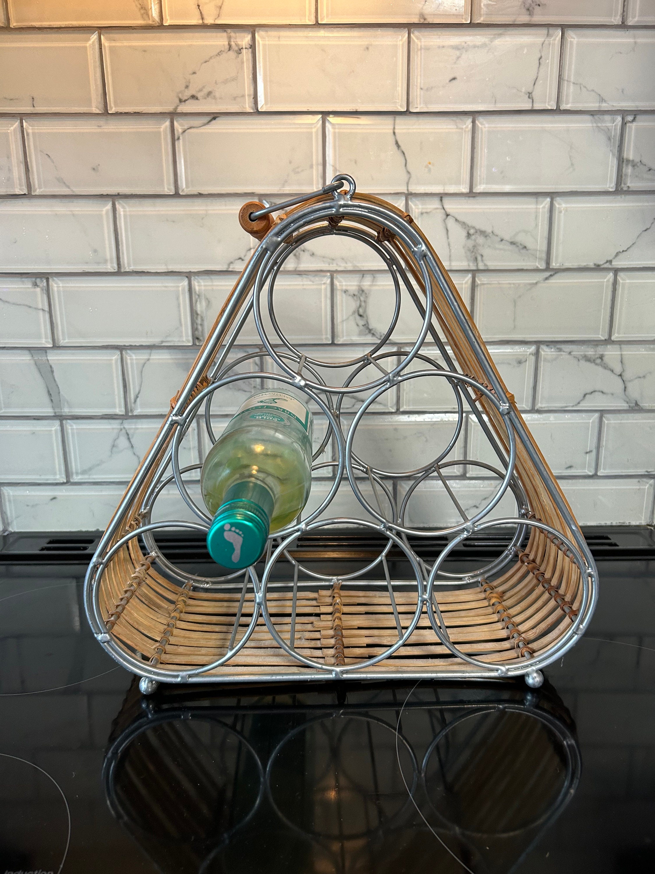 Triangular Wine Rack Vintage Bamboo Wine Rack, Triangular Shape Holds 6 Bottles, W/ Handle ...