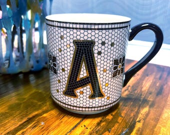 Anthropology Monogram Letter “A” Coffee Mug, Honeycomb design