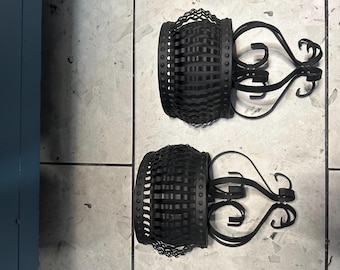 Vintage Black Metal Wall Sconces, Planters 8.5”~ set of 2
