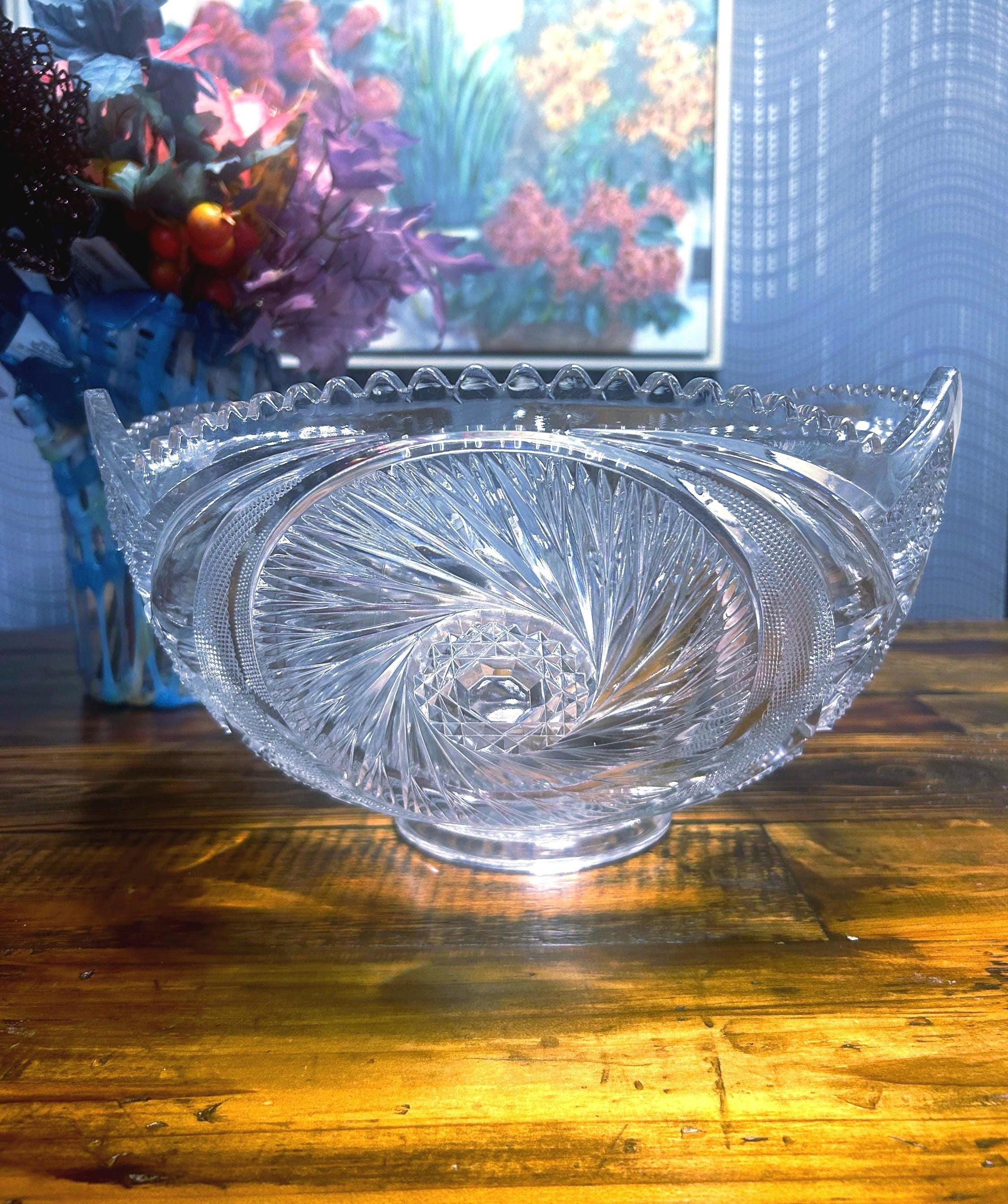 Vintage Mckee Aztec Pinwheel Crystal Punch Bowl Set: 13 Diamond Cut ...