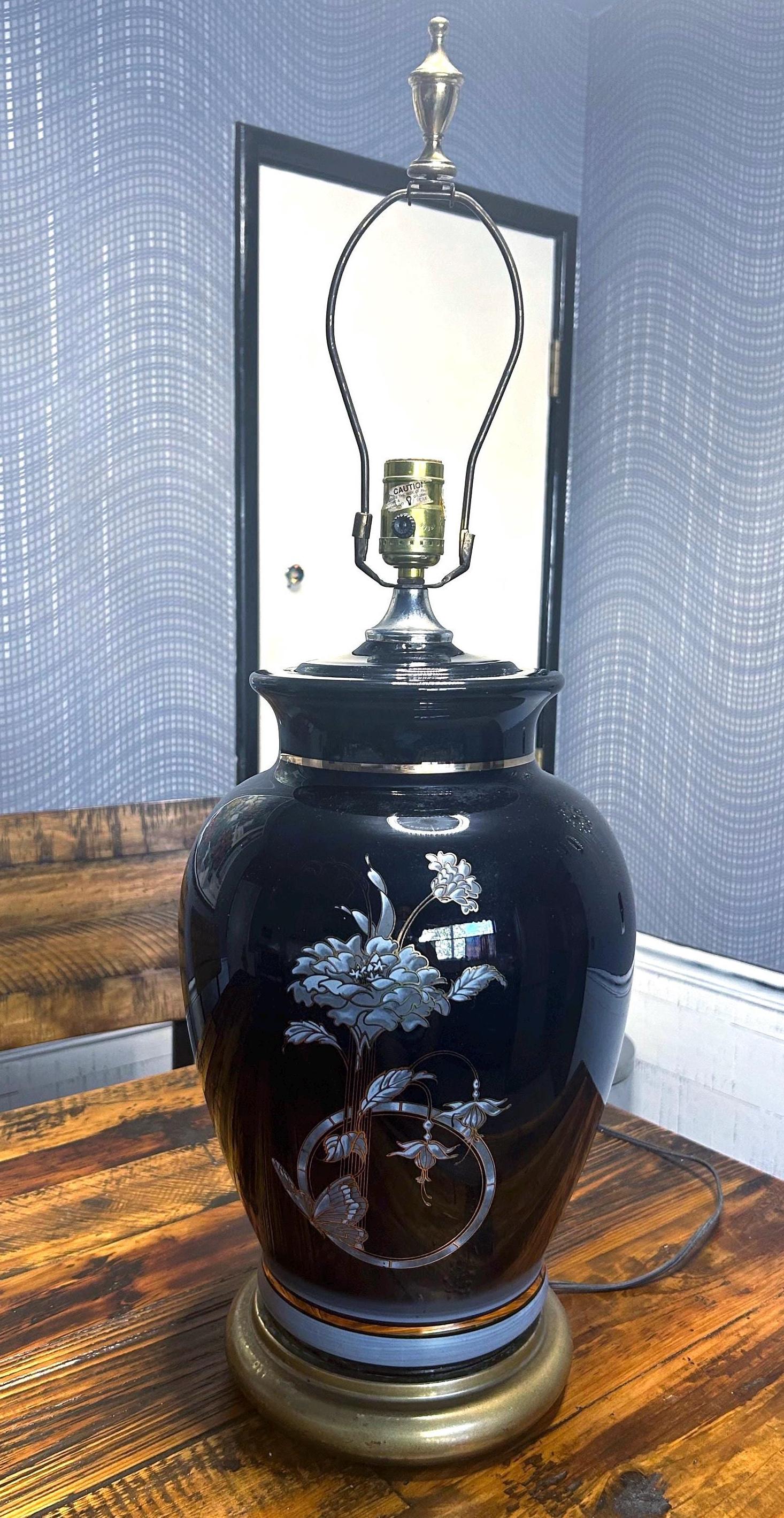Vintage Black Asian Style 80's-90's Floral Lamp ~ 29” (large) - Etsy