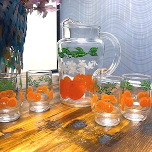 Vintage Federal Orange Juice Pitcher w/ 4 Glasses ~ set of 5