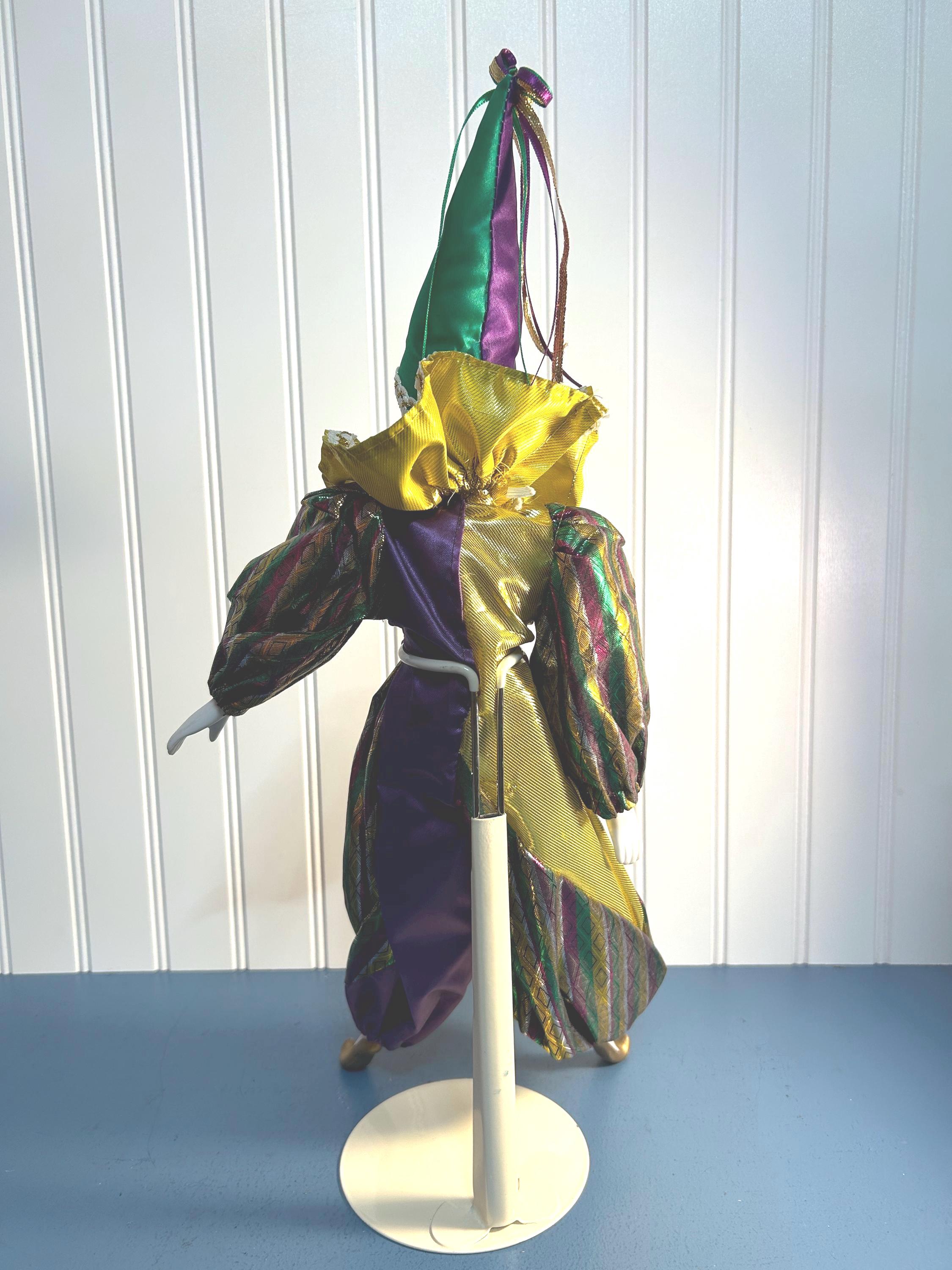 ヴィンテージ磁器製ピエロ・ハーレクイン人形（スタンド付き）〜18.5