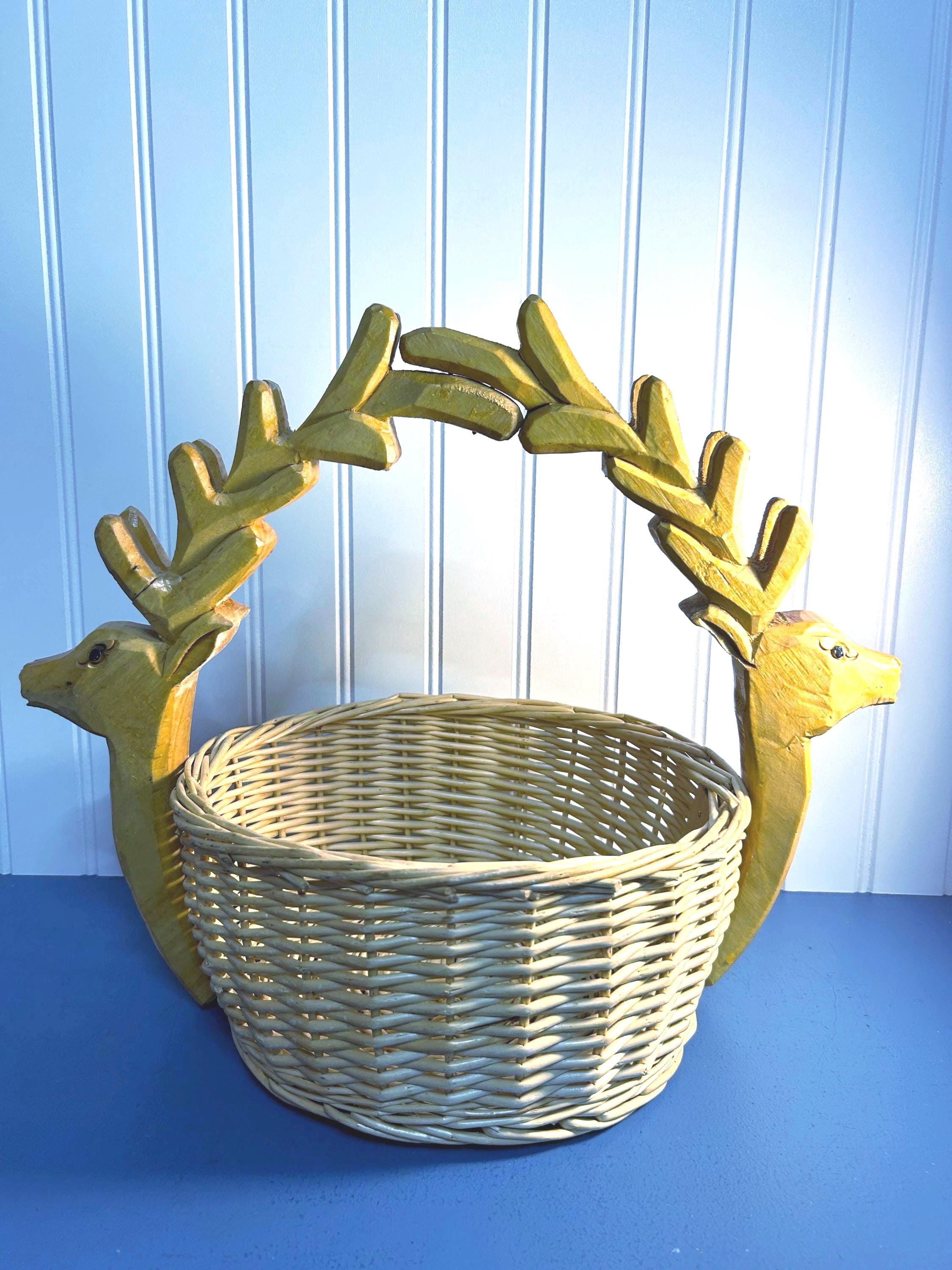 Vintage Hand~carved Deer Antler Woven Basket ~ 14” - Etsy