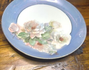 Vintage Bavaria Porcelain Bread Plates: Blue Floral, Gold Trim