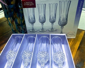 Vintage LONGCHAMP Cristal d’Arques Paris Wine Glasses, Diana’s Ultra Clear- set of (4)
